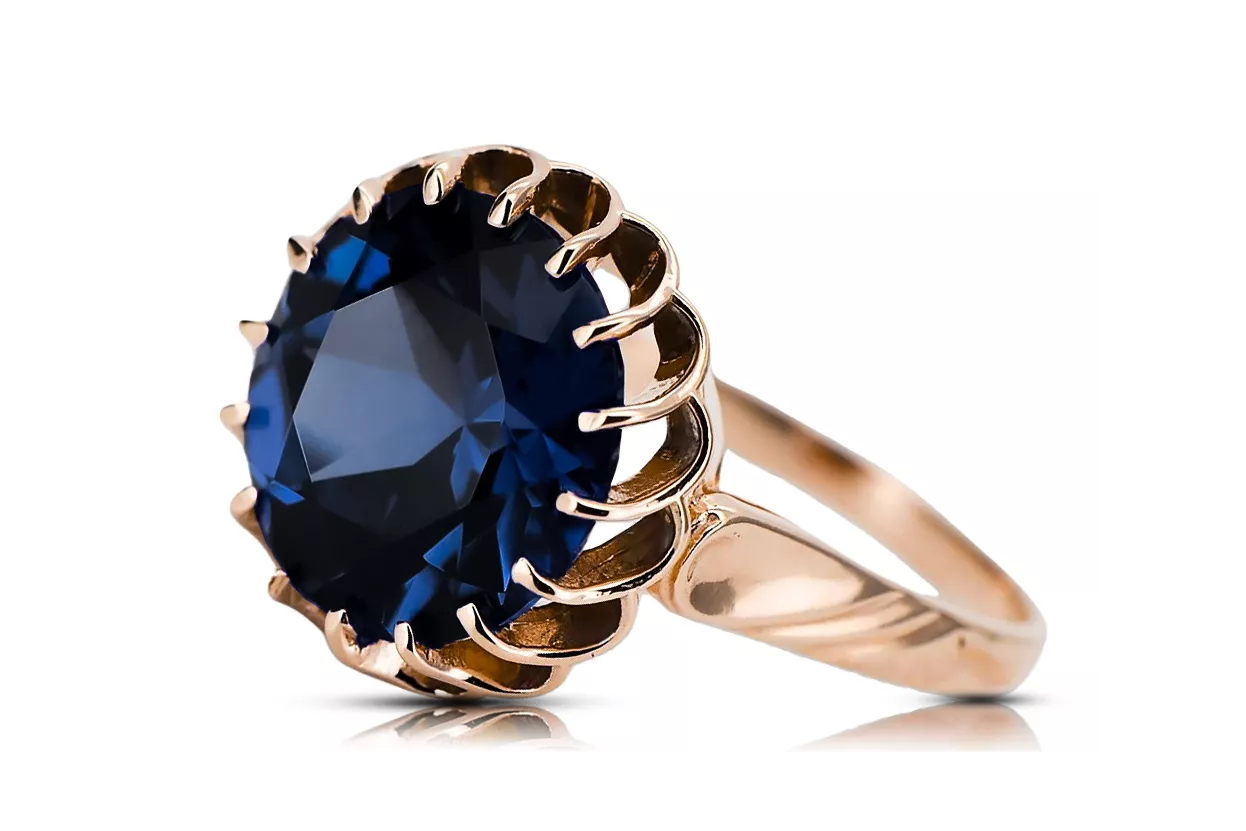 Vintage šafírový prsteň 14k ružové zlato vrc035r